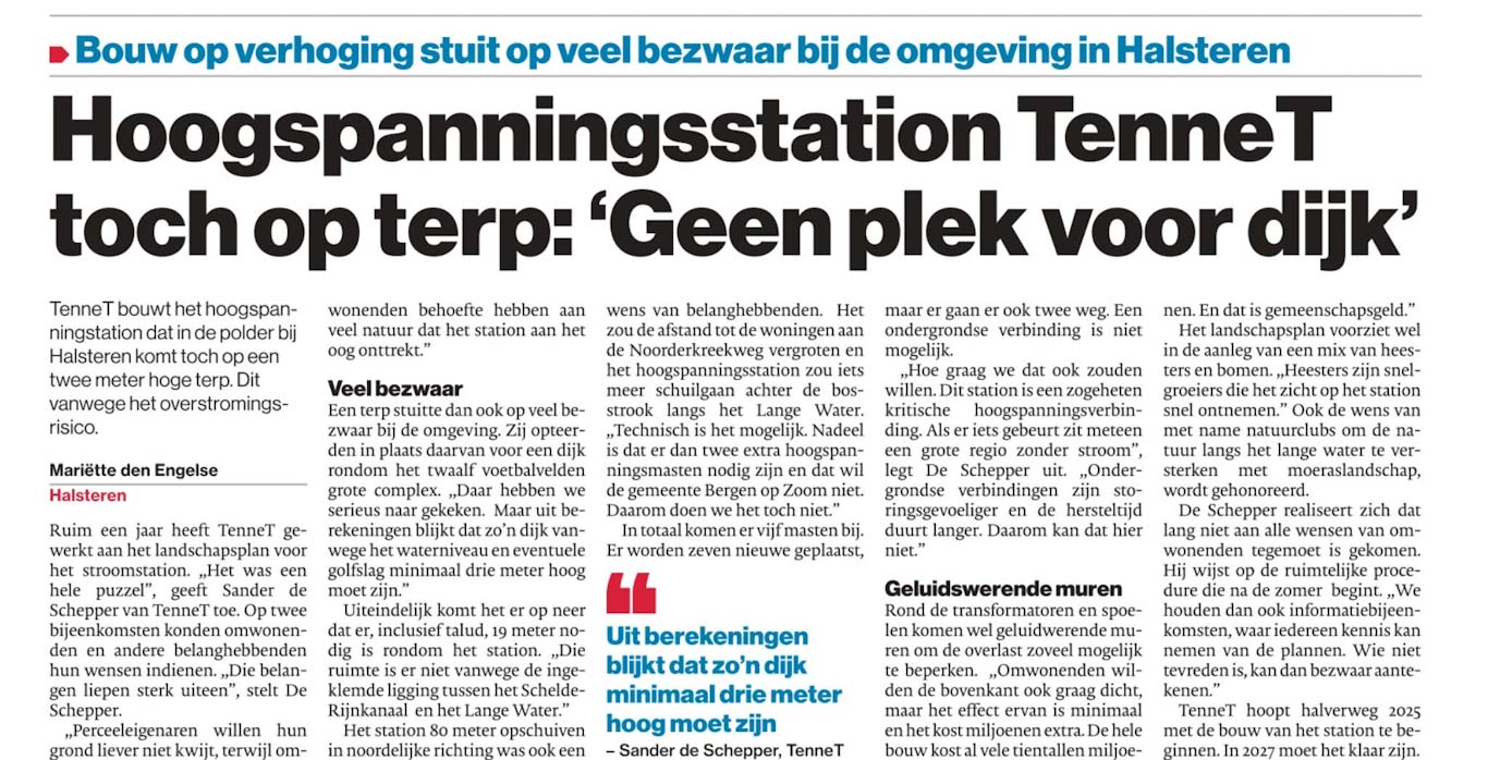 HOOGSPANNINGSSTATION TENNET KOMT TOCH OP TERP