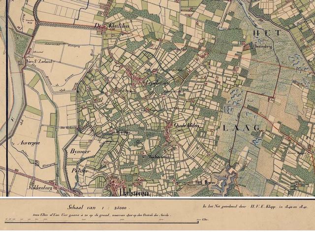 Kaart uit 1841 De Kladden Groene Dijk De Kykuit Bymoer Polder Den Berg