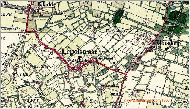 Kaart van Lepelstraat rond 1900. Met Het Vagevuur Bloemendaal Kerkhoef Klutsdorp Het Slot Kladde Waterstraat Heenweg Heerenhoef